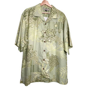 Tommy Bahama  100% Silk Green Men's Hawaiian Aloha Tropical Floral Shirt Large